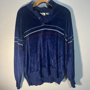 Vintage Velour Classics Stripe V Neck Sweater XL Made In Korea Henley